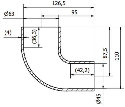 Bild på 90 graders silikonböj - svart 2.5" / 63.5mm. til 1,75" / 45mm.