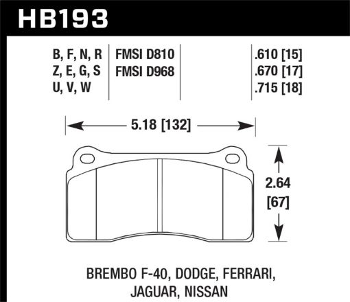 Bild på Hawk DTC - 80 03 - 06 08 - 09 Dodge Viper 88 - 92 Ferrari F40 95 - 97 F50 Race Brembo Brake Pads