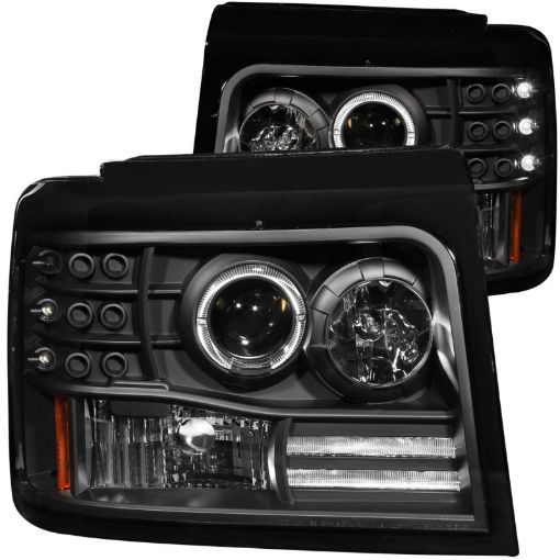 Bild på ANZO 1992 - 1996 Ford F - 150 Projector Headlights w Halo Black w Side Markers and Parking Lights