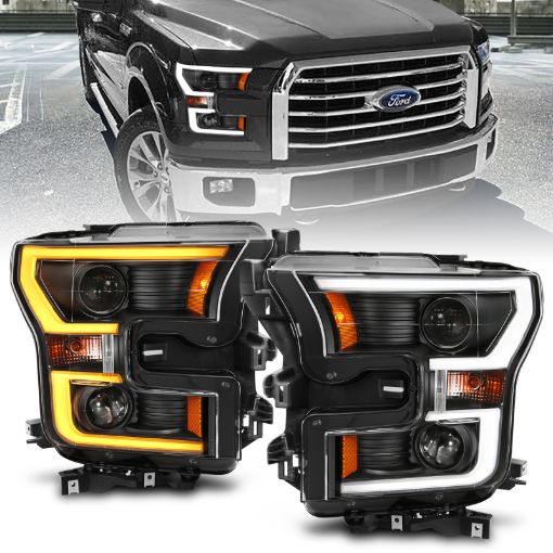 Bild på ANZO 2015 - 2017 Ford F - 150 Projector Headlights w Plank Style Switchback Black w Amber