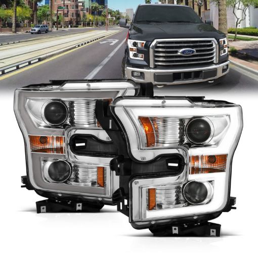 Bild på ANZO 2015 - 2017 Ford F - 150 Projector Headlights w Plank Style Switchback Chrome w Amber