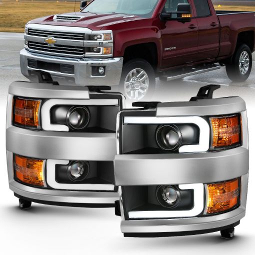 Bild på ANZO 2015 - 2016 Chevrolet Silverado Projector Headlights w Plank Style Design Black w Amber