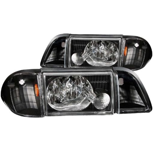 Bild på ANZO 1987 - 1993 Ford Mustang Crystal Headlights Black w Corner Lights 3pc