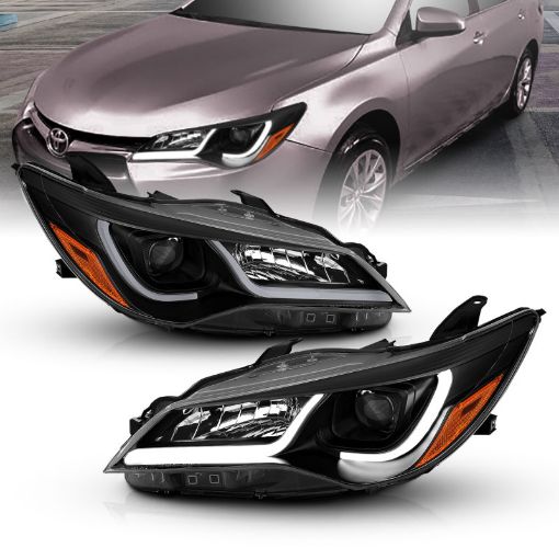 Bild på ANZO Projector Headlights With Plank Style Design Black wAmber 15 - 16 Toyota Camry (4DR)