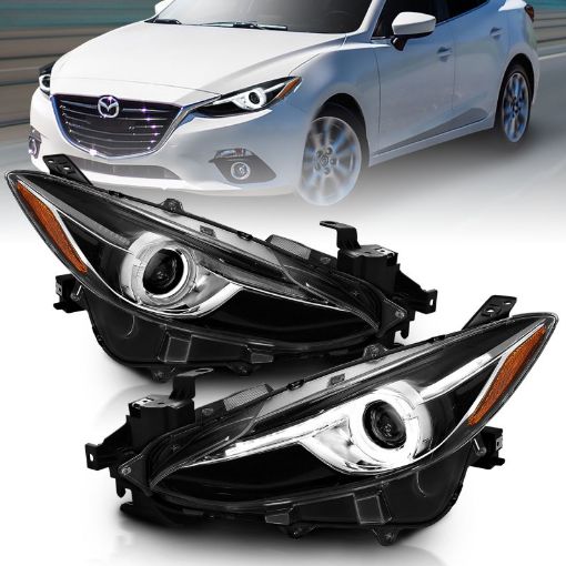 Bild på ANZO Projector Headlights With Halo Black wAmber 14 - 17 Mazda 3