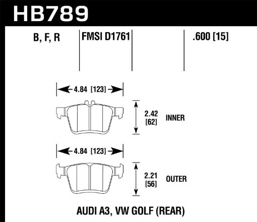 Bild på Hawk 15 - 17 Audi A3A3 Quattro HPS 5.0 Rear Brake Pads