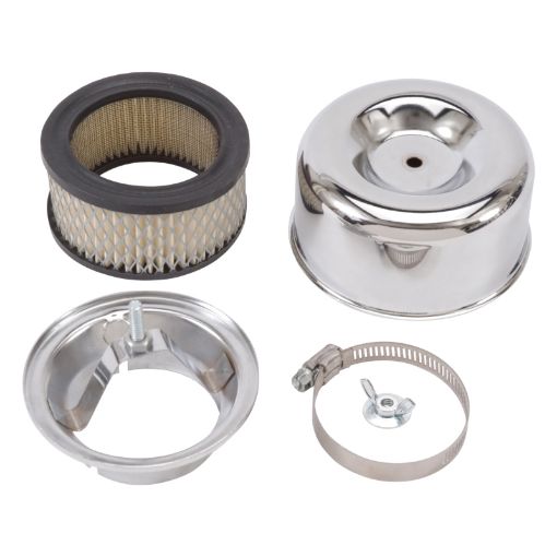 Bild på Edelbrock Air Cleaner 94 Series Round Steel Top 4 65In Dia X 3 125In 2 63In ID Raised Base Chrome