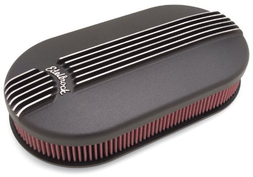 Bild på Edelbrock Air Cleaner Classic Series Oval Aluminum 17 5In X 9 35In X 4 45In Dual Carburetor Black