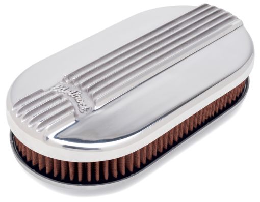 Bild på Edelbrock Air Cleaner Classic Series Oval Aluminum Top Cloth Element 17 5In X 9 35In X 3 9In