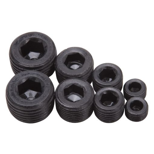 Bild på Edelbrock Fittings Pipe Plug Kit Internal Allen Head 18In 14In 38In 12In NPT Set of 8 Black