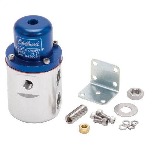 Bild på Edelbrock Fuel Pressure Regulator Carbureted 160 GPH 5 - 10 PSI 38In InOut Returnless BlueClear