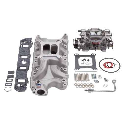 Bild på Edelbrock Manifold And Carb Kit Performer RPM Small Block Ford 289 - 302 Natural Finish