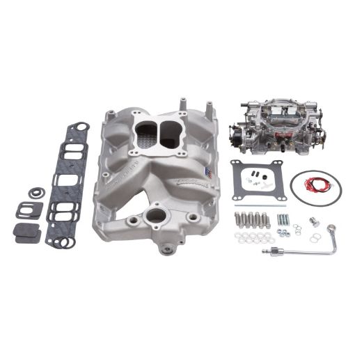 Bild på Edelbrock Manifold And Carb Kit Performer RPM Pontiac Natural Finish