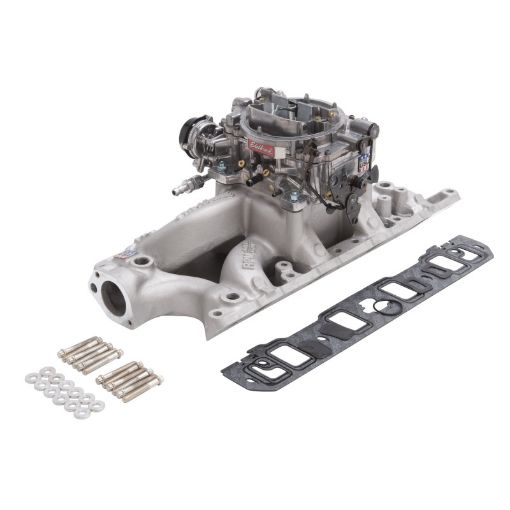 Bild på Edelbrock Manifold And Carb Kit Performer RPM Air - Gap Small Block Ford 289 - 302 Natural Finish