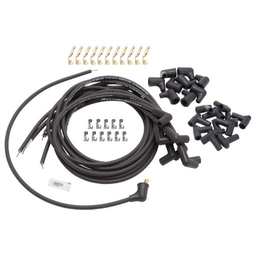 Bild på Edelbrock Spark Plug Wire Set Universal 90 Deg Boots 500 Ohm Resistance 8 65mm Black Wire (Set of 9)