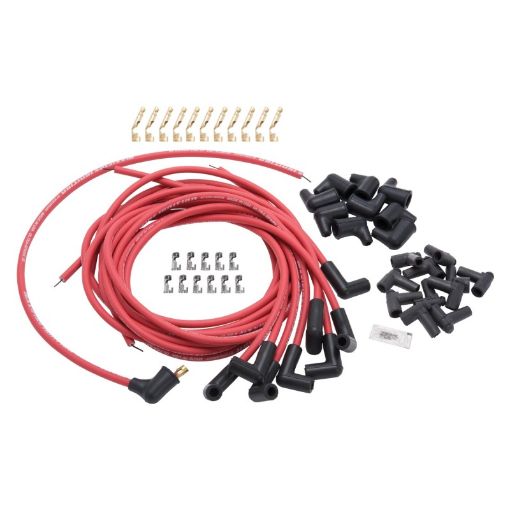 Bild på Edelbrock Spark Plug Wire Set Universal 90 Deg Boots 50 Ohm Resistance 8 65mm Red Wire (Set of 9)