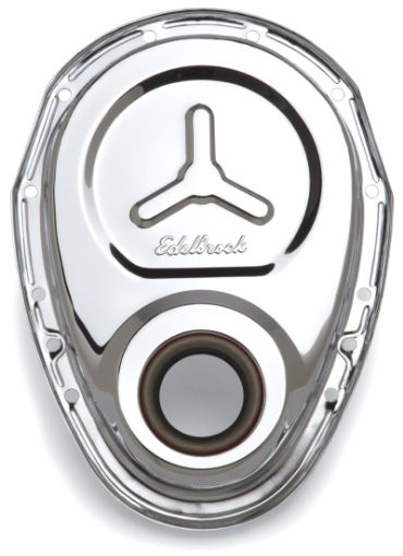 Bild på Edelbrock Timing Cover SB - Chevy Chrome w Welded Reinforcement Plate