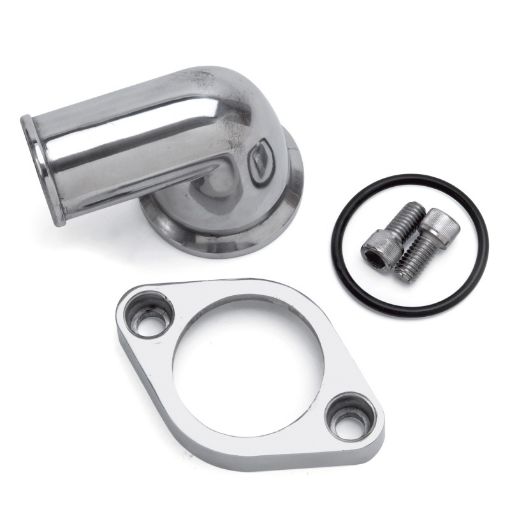 Bild på Edelbrock Waterneck SbcBBC 90 - Degree Two - Piece Cast SwIVel Polished