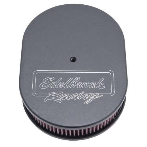 Bild på Edelbrock Air Cleaner Victor Series Oval Aluminum Top Cloth Element 11 875In X 8 25In X 3 75In Black