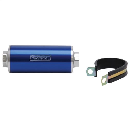 Bild på Russell Performance Profilter Fuel Filter 6in Long 10 Micron - 10AN Inlet - 10AN Outlet - Blue